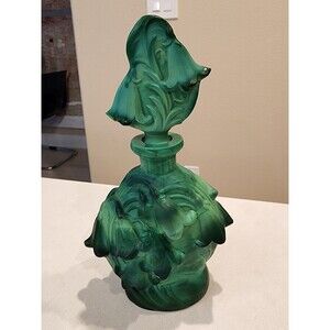 Bohemian Malachite Green Perfume Bottle Lilies Czechoslovakia